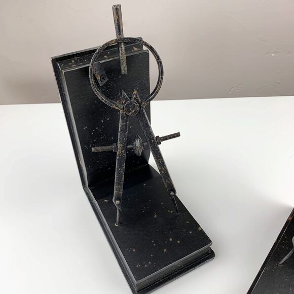 Sterling Architect Compass Bookends Rusted Black Finish Set of Two - Picture 3 of 9